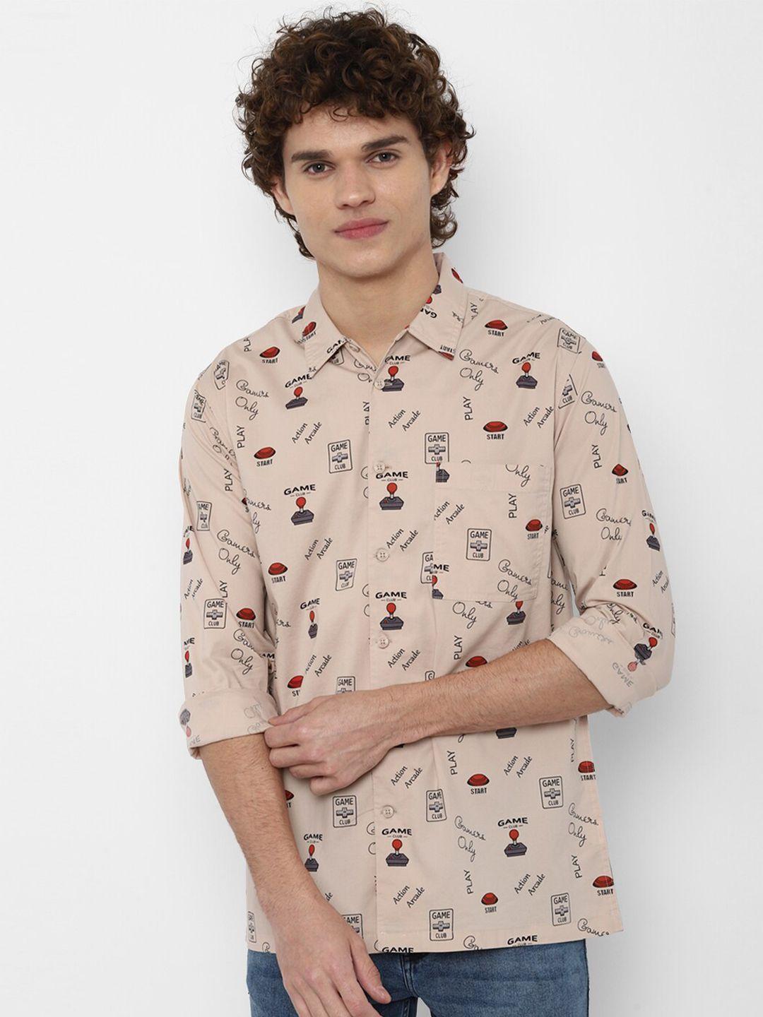 forever 21 men brown printed pure cotton casual shirt