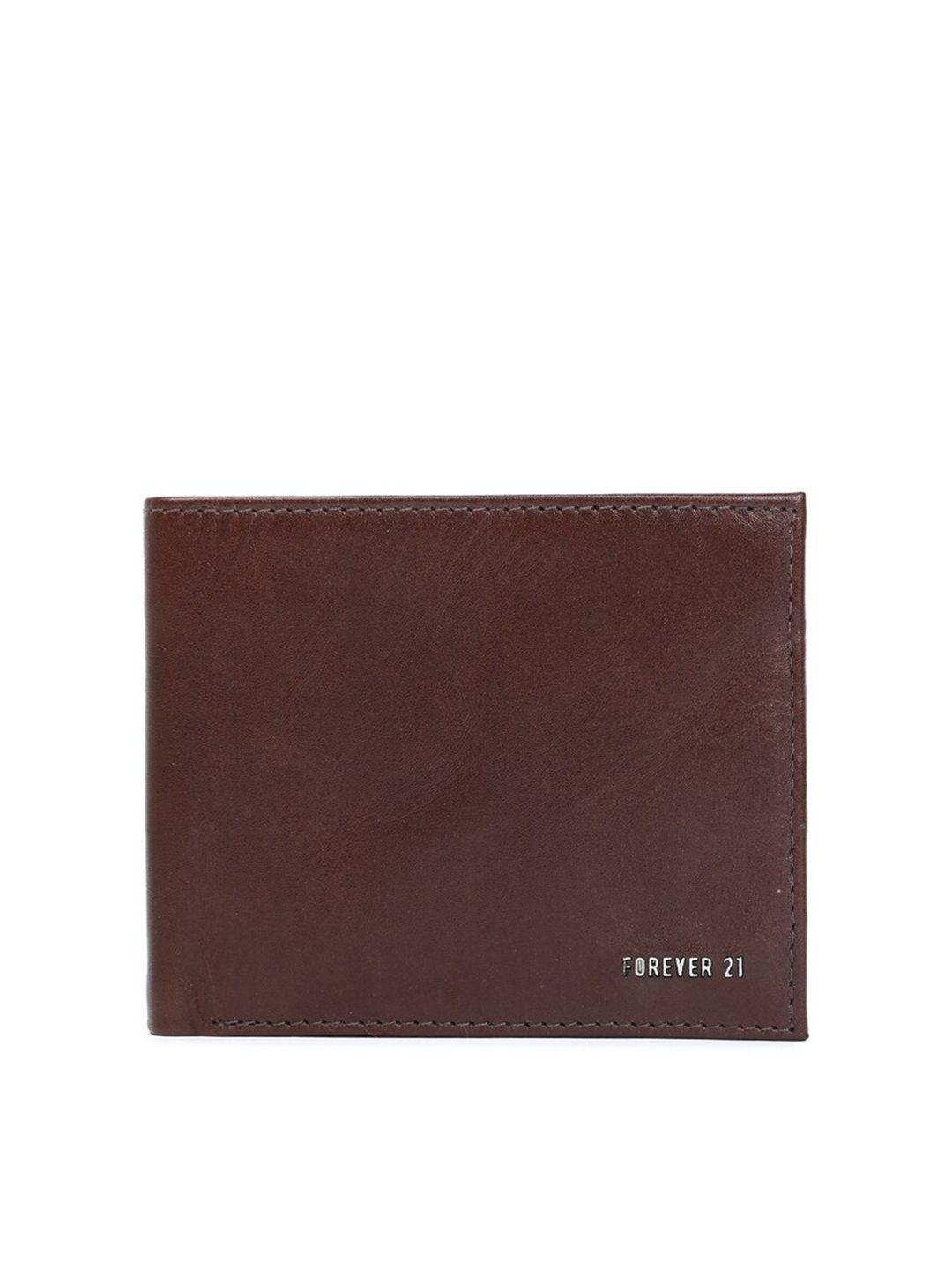 forever 21 men brown solid genuine leather two fold wallet