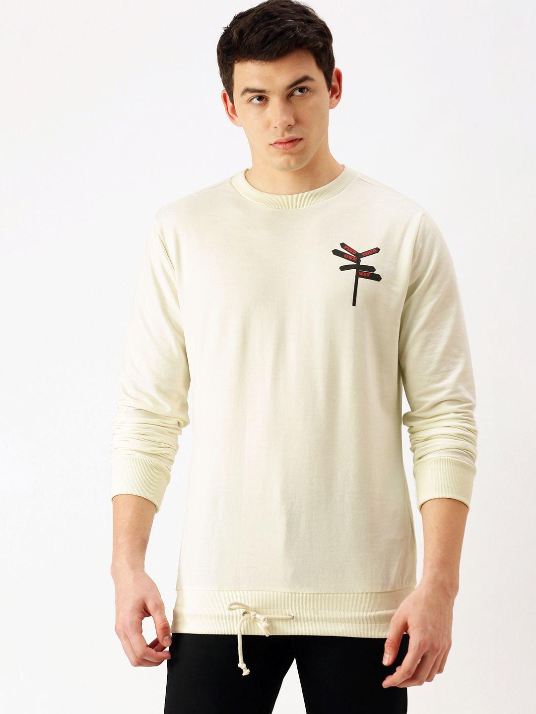 forever 21 men cream-coloured & olive printed sweatshirt