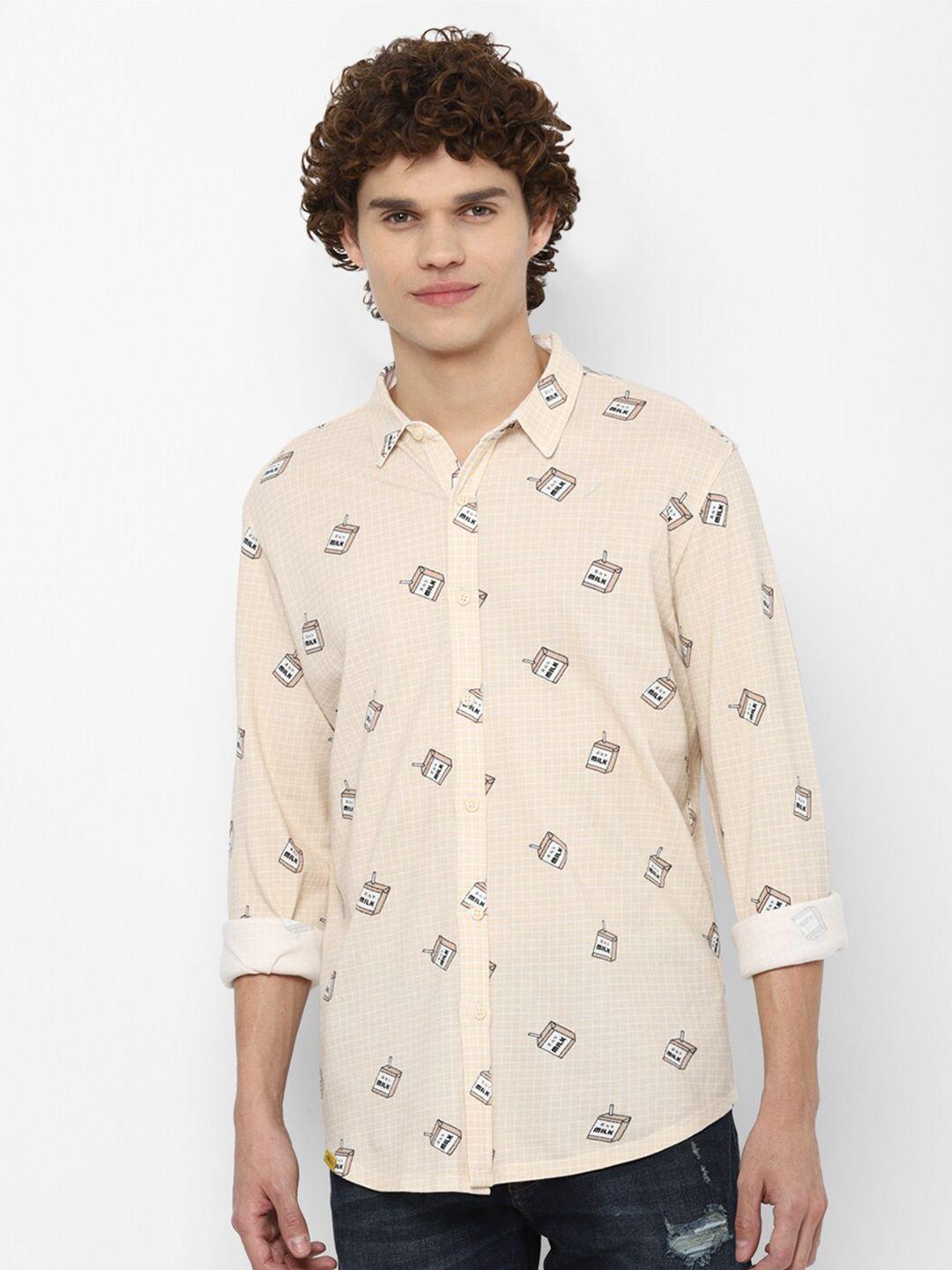 forever 21 men cream-coloured printed casual shirt