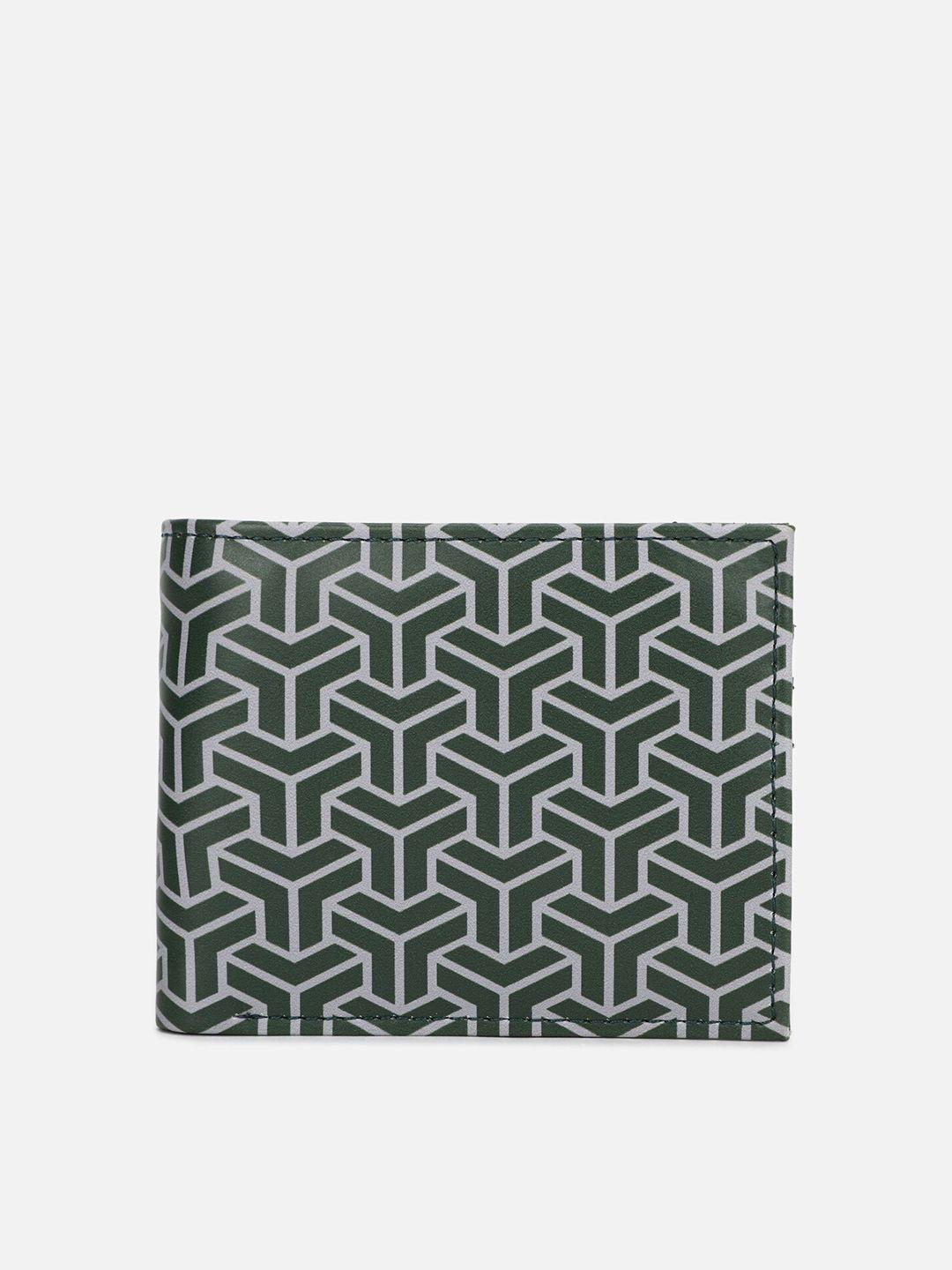 forever 21 men green & grey geometric printed pu two fold wallet