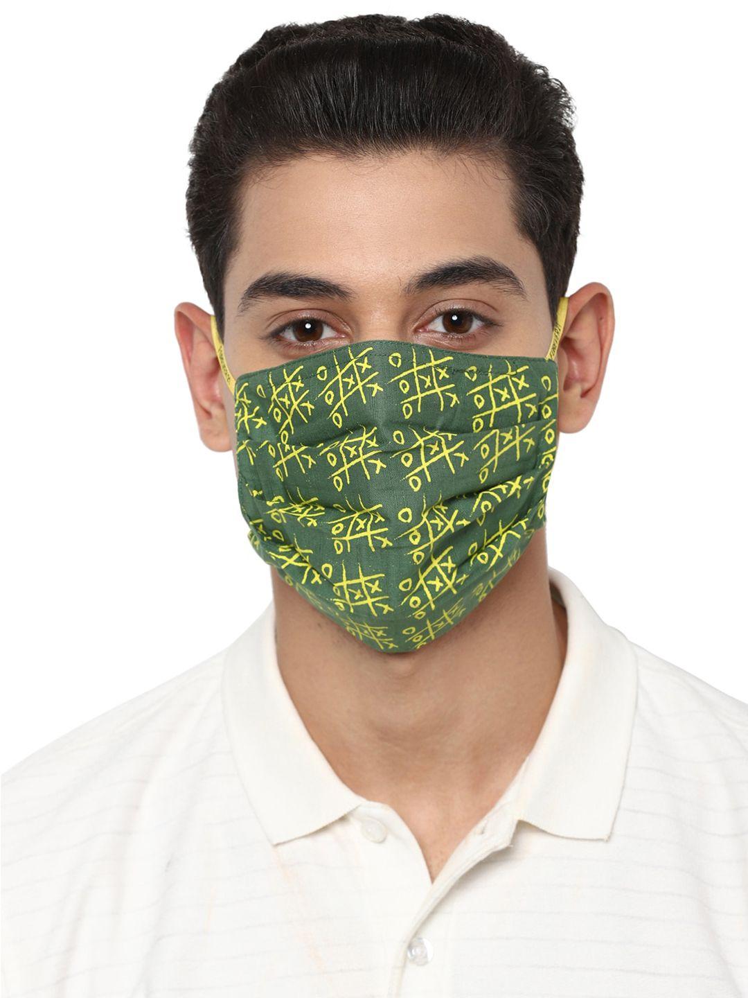forever 21 men green & yellow printed 2-ply reusable pure cotton cloth mask