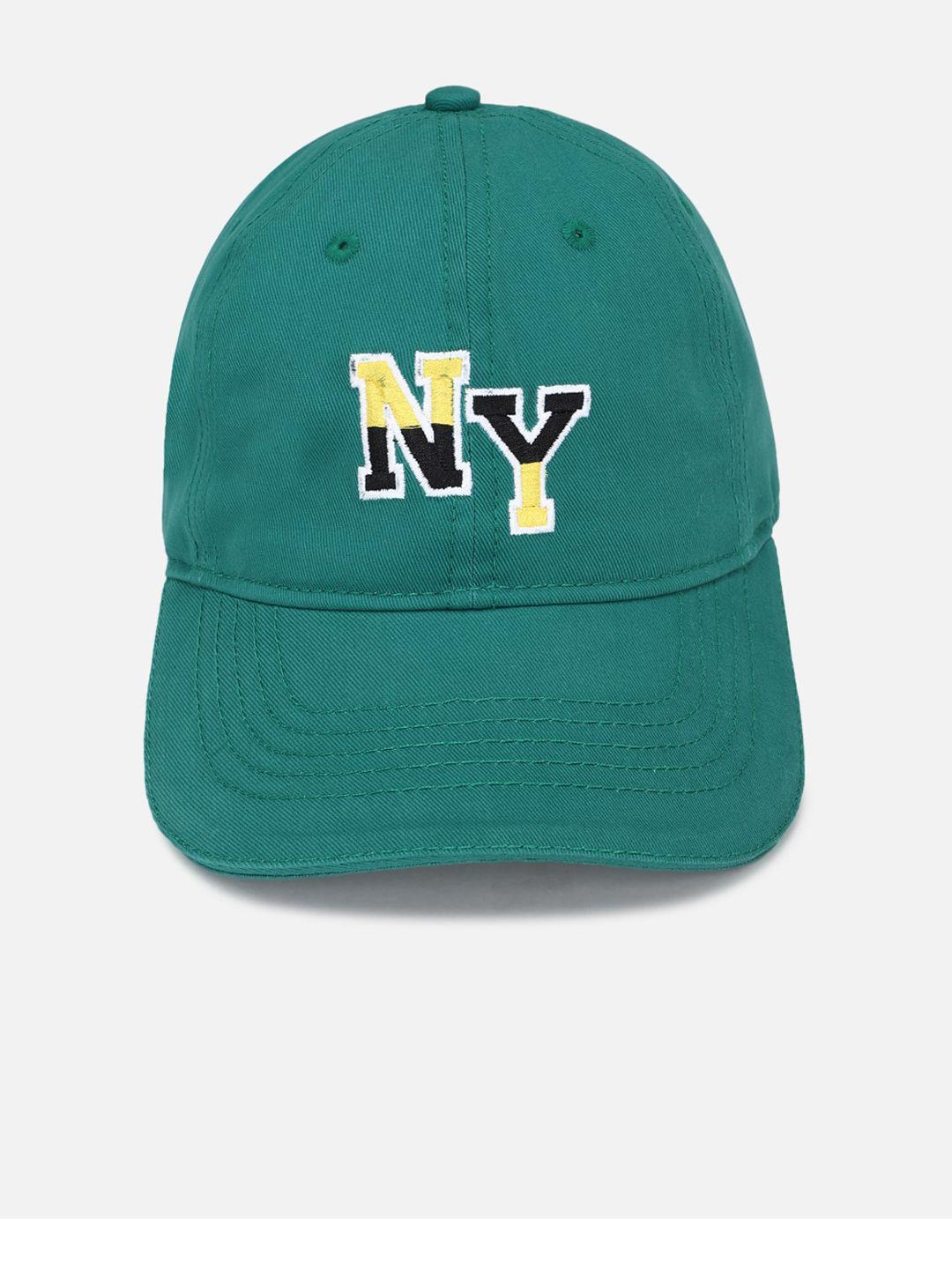 forever 21 men green & yellow printed pure cotton baseball cap
