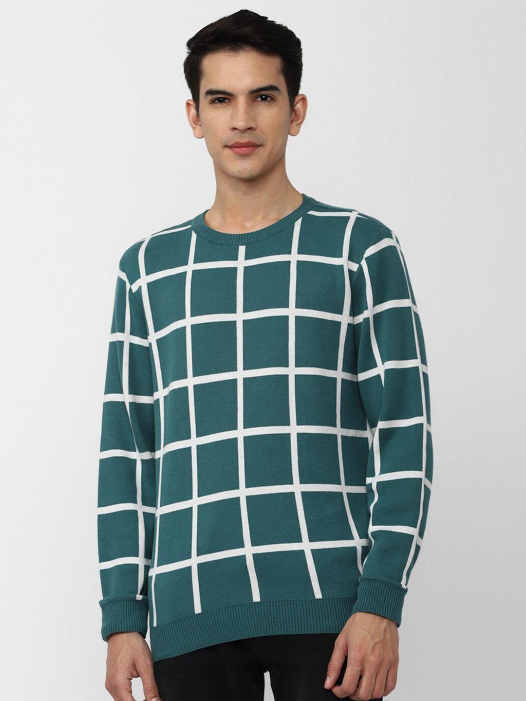 forever 21 men green checked cotton pullover