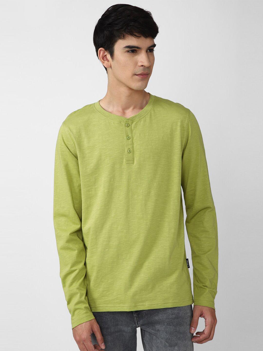 forever 21 men green henley neck cotton t-shirt