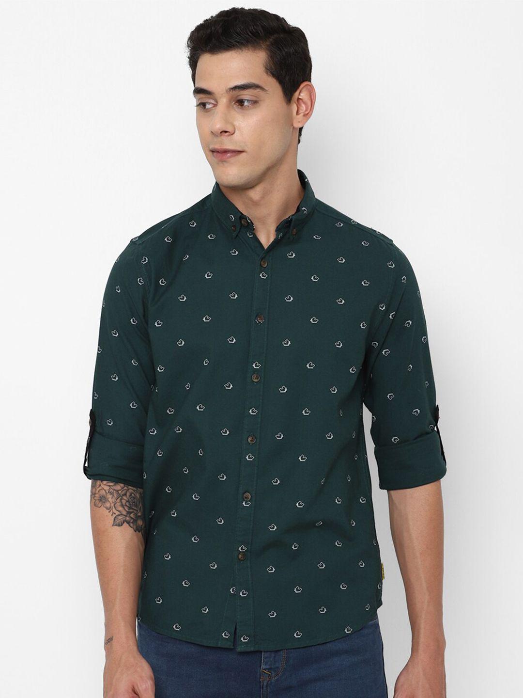 forever 21 men green printed pure cotton casual shirt
