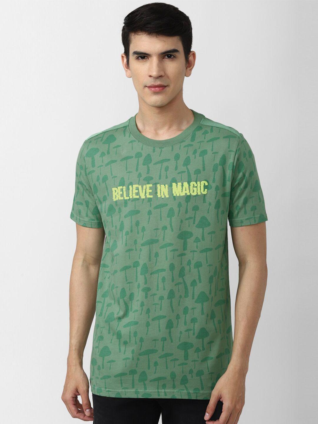 forever 21 men green printed t-shirt