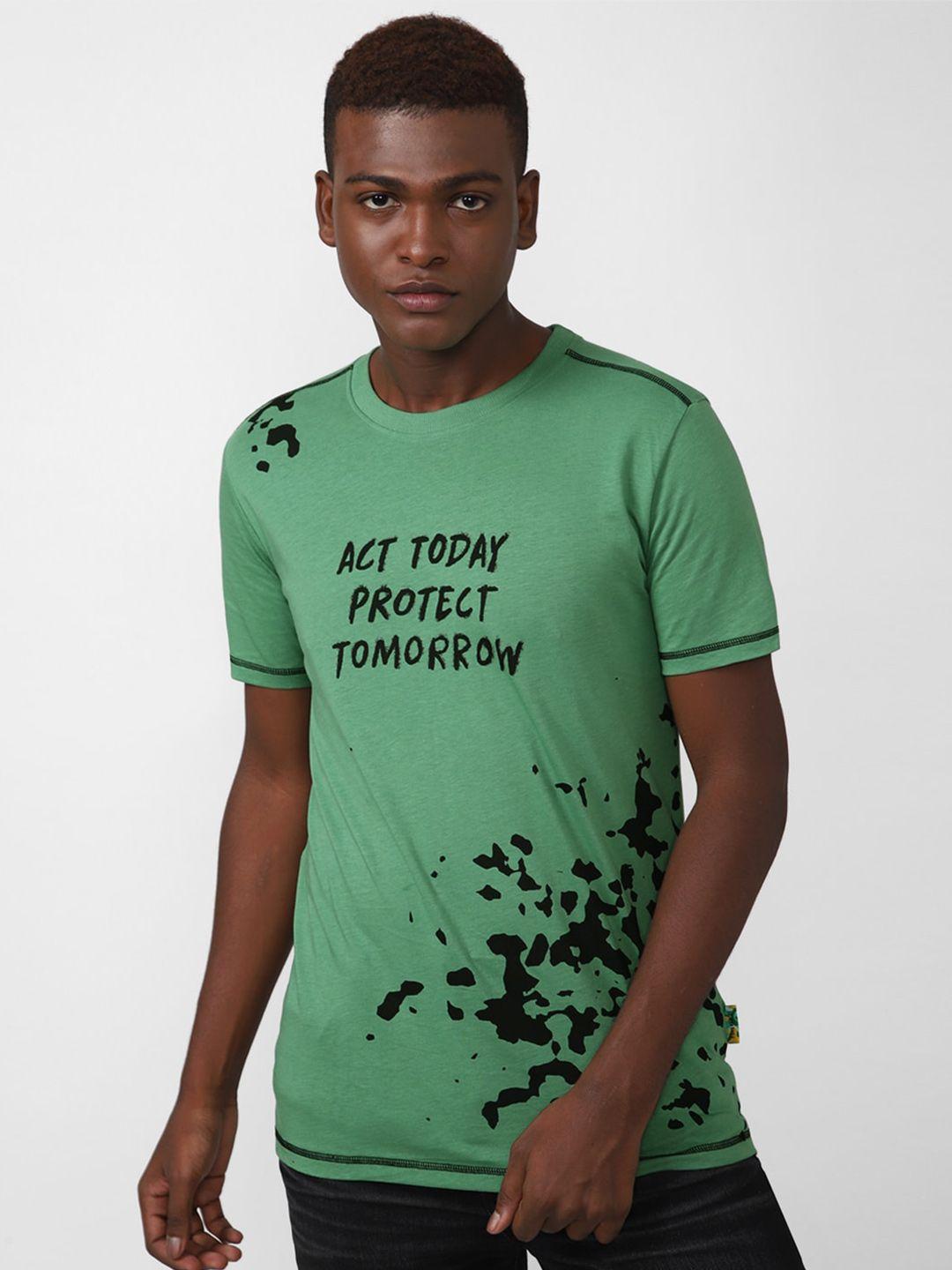 forever 21 men green typography printed cotton t-shirt