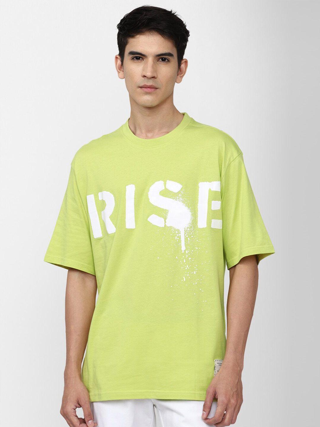 forever 21 men green typography printed t-shirt