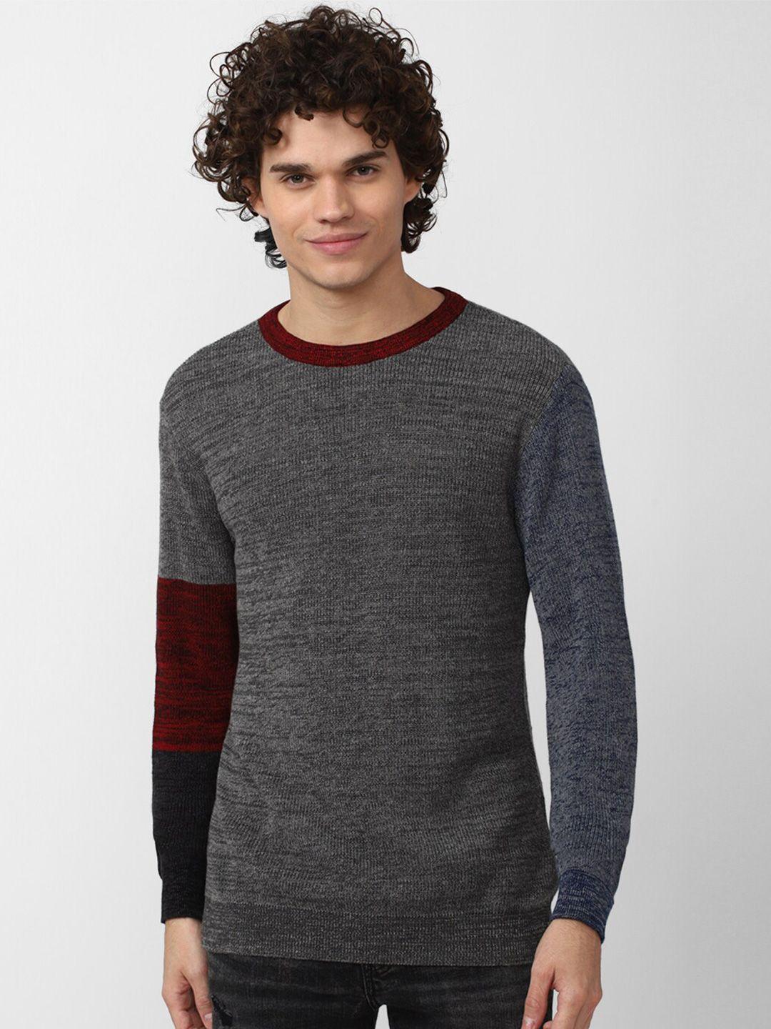 forever 21 men grey & maroon colourblocked colourblocked pullover