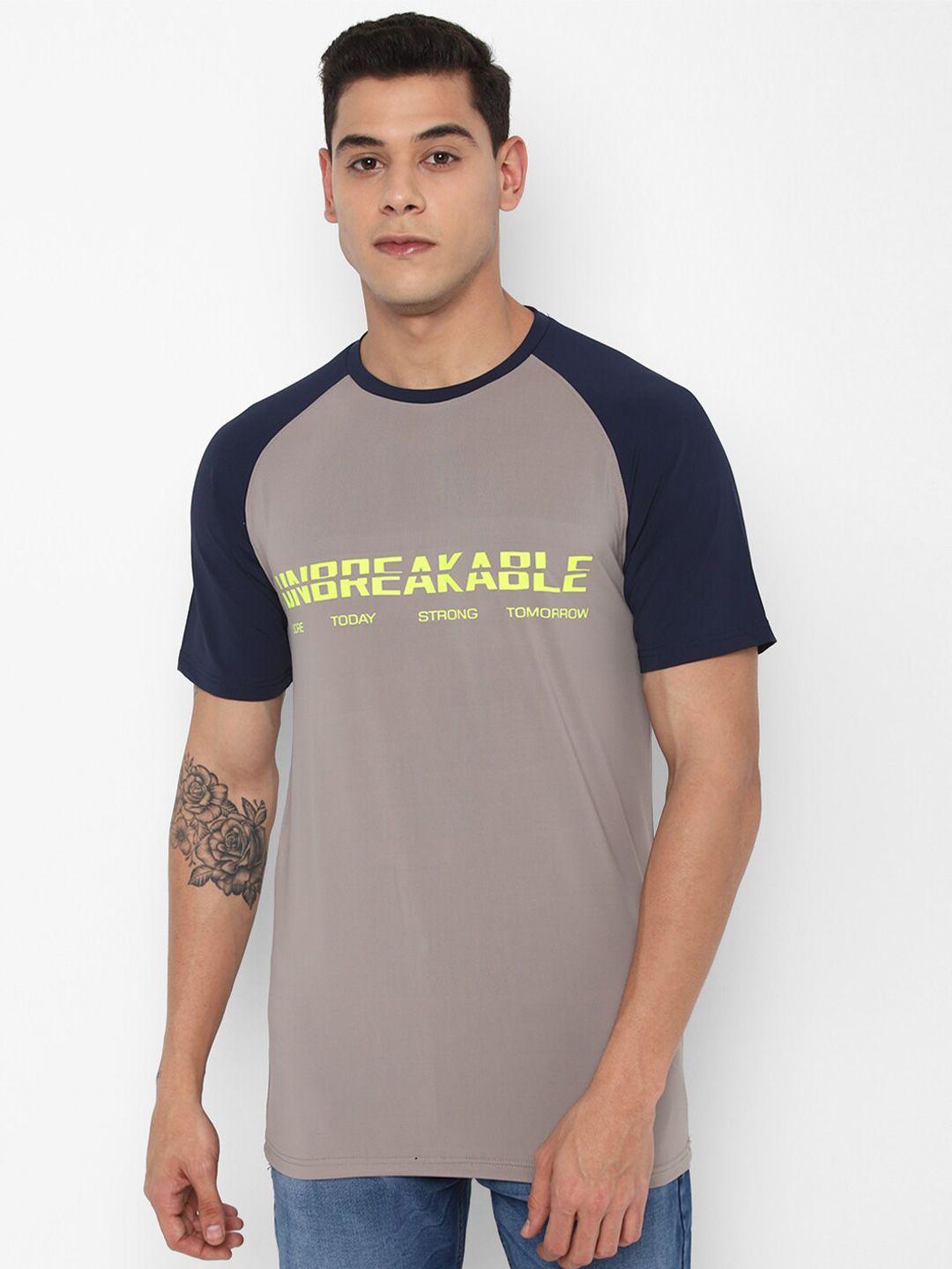 forever 21 men grey & navy blue typography printed t-shirt