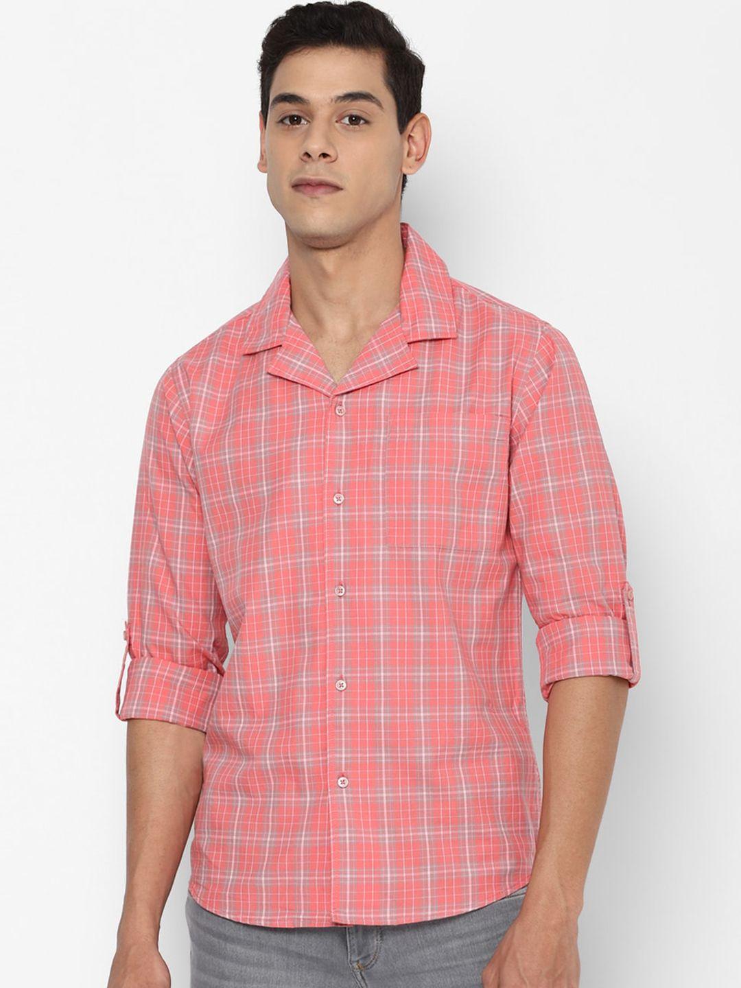 forever 21 men grey & pink classic fit opaque checked cotton casual shirt