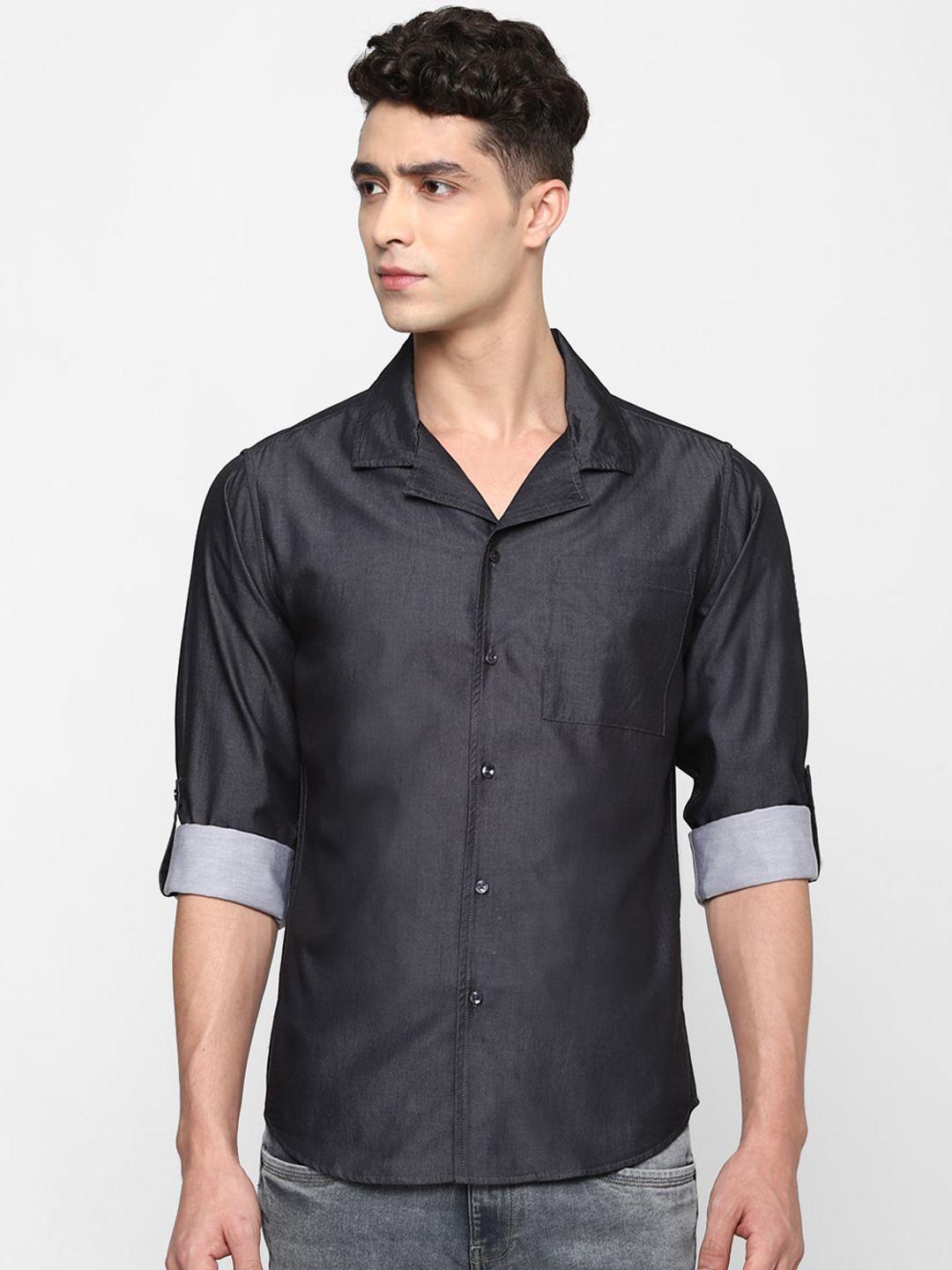 forever 21 men grey slim fit pure cotton casual shirt