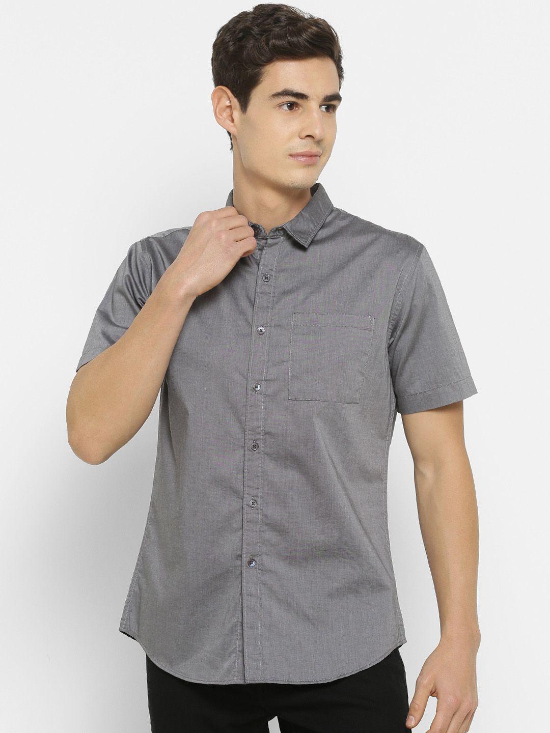 forever 21 men grey slim fit solid casual shirt