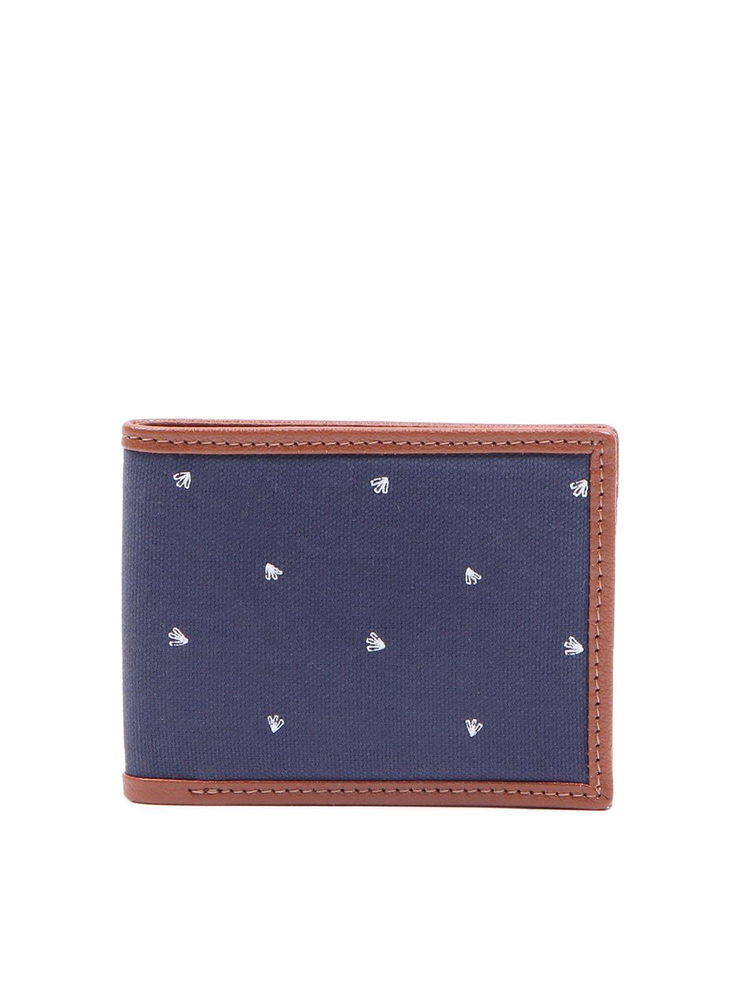 forever 21 men navy blue & brown printed two fold wallet