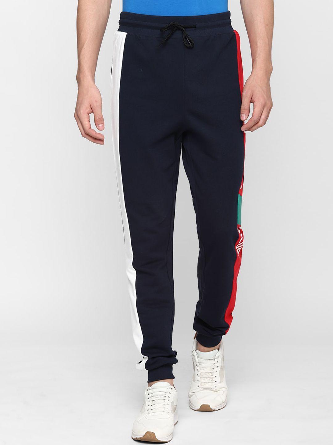 forever 21 men navy blue printed track pants