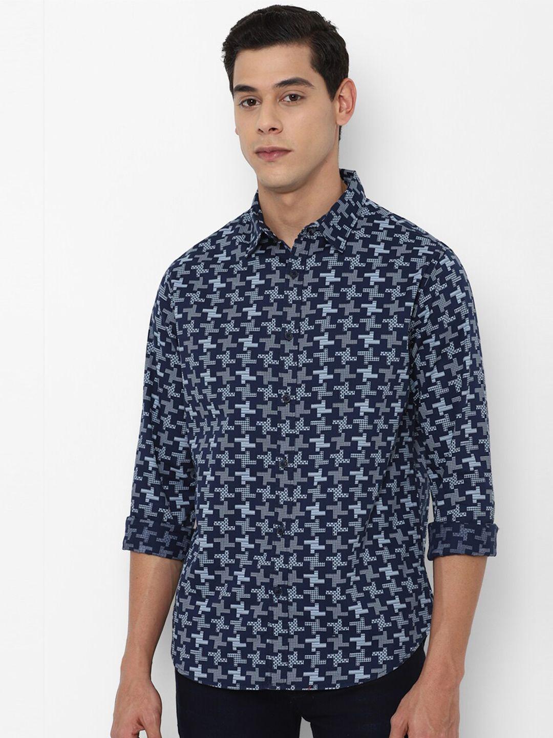 forever 21 men navy blue pure cotton printed regular fit casual shirt