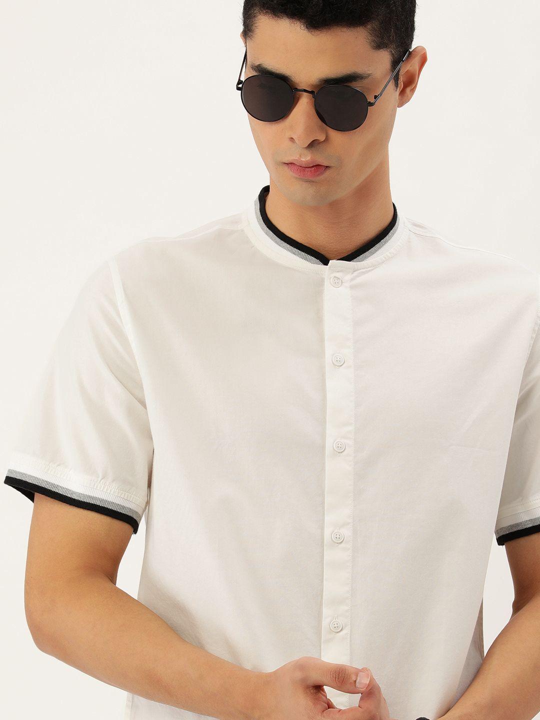 forever 21 men off-white solid casual shirt