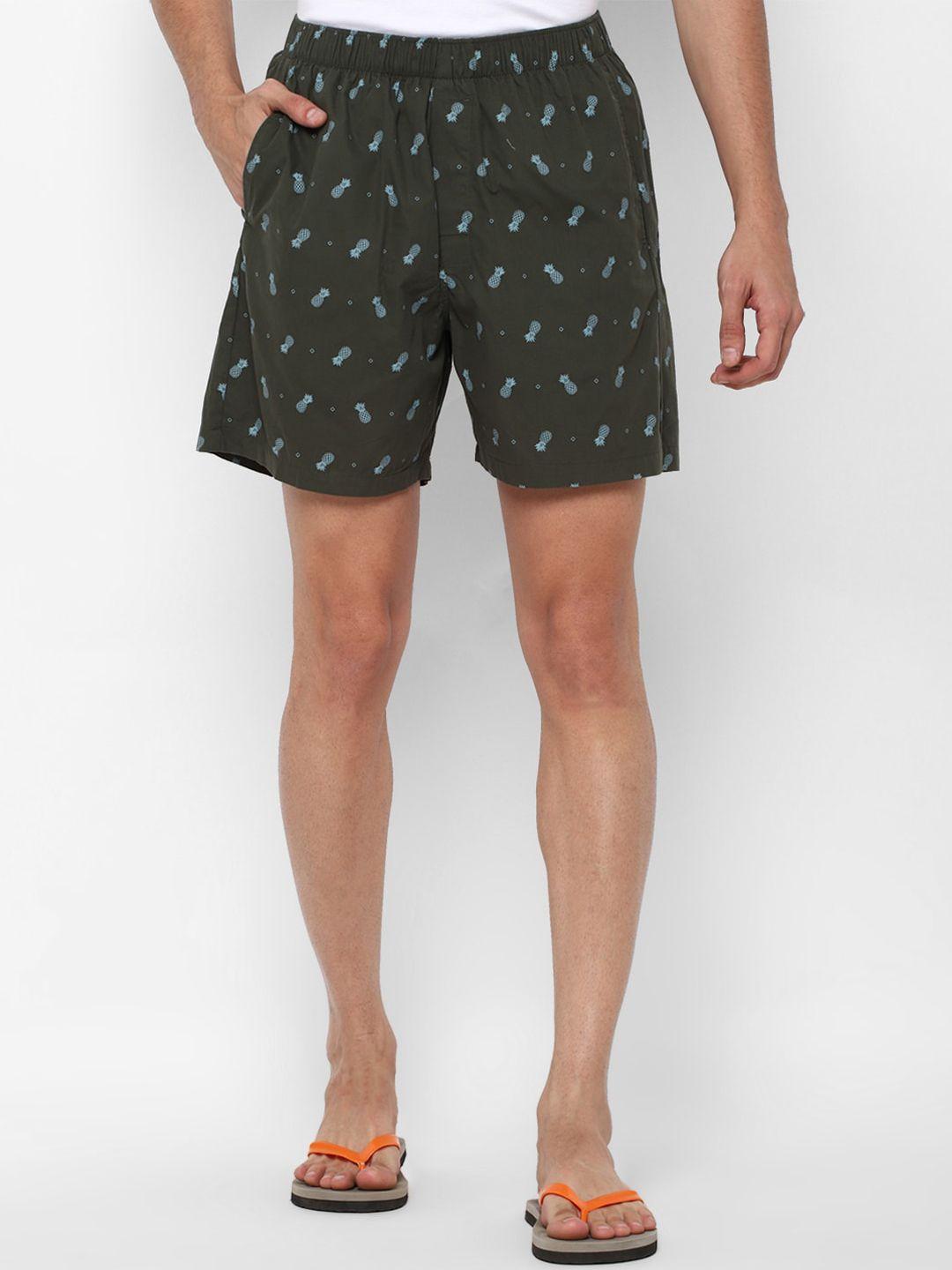 forever 21 men olive green printed regular fit shorts