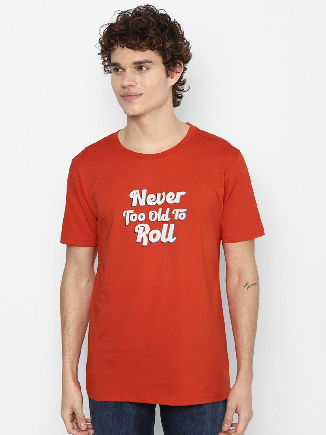 forever 21 men orange printed applique t-shirt