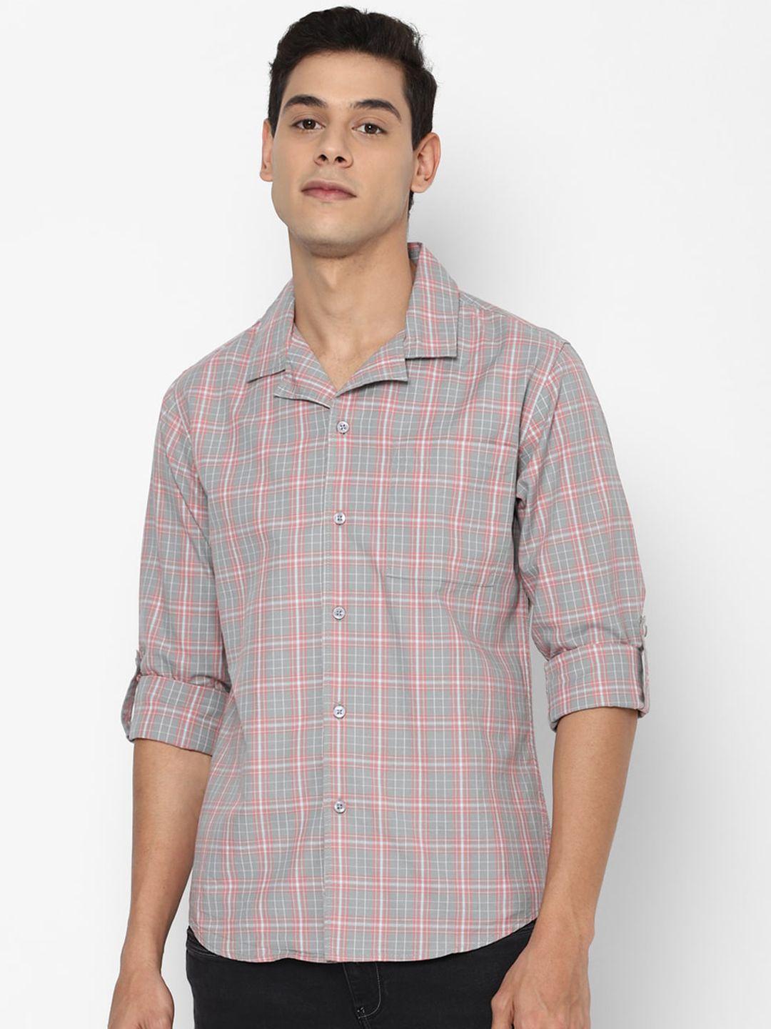 forever 21 men pink & grey classic fit opaque tartan checked cotton casual shirt