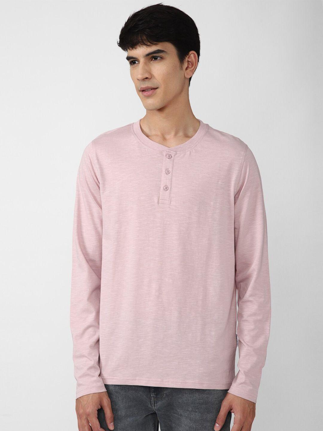 forever 21 men pink henley neck cotton t-shirt