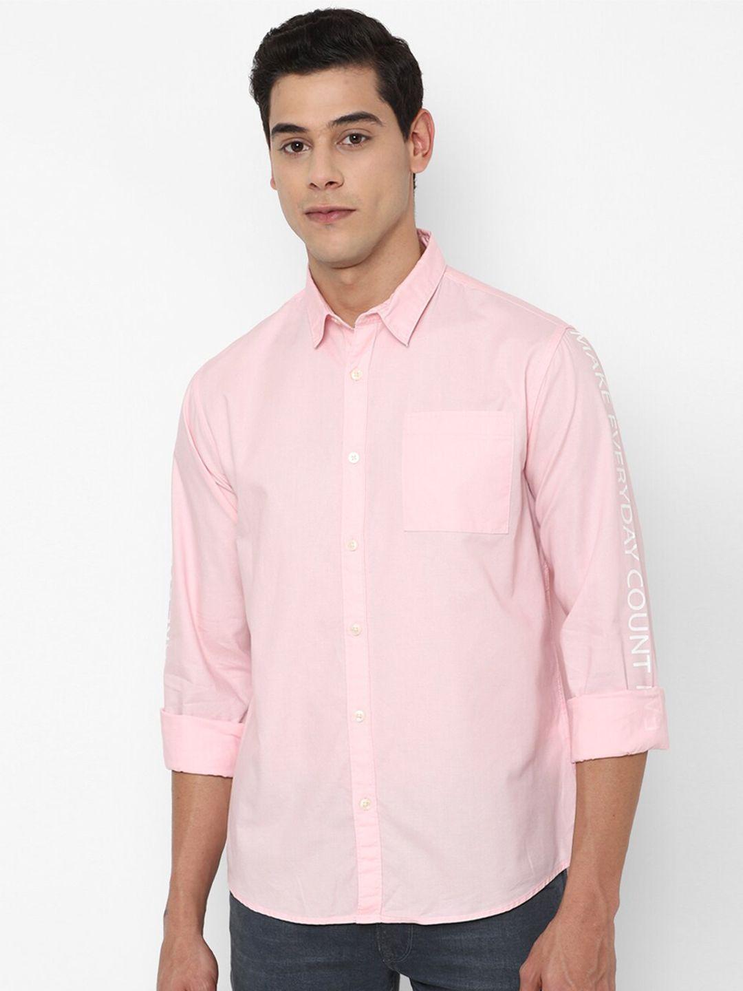 forever 21 men pink typography printed  pure cotton casual shirt