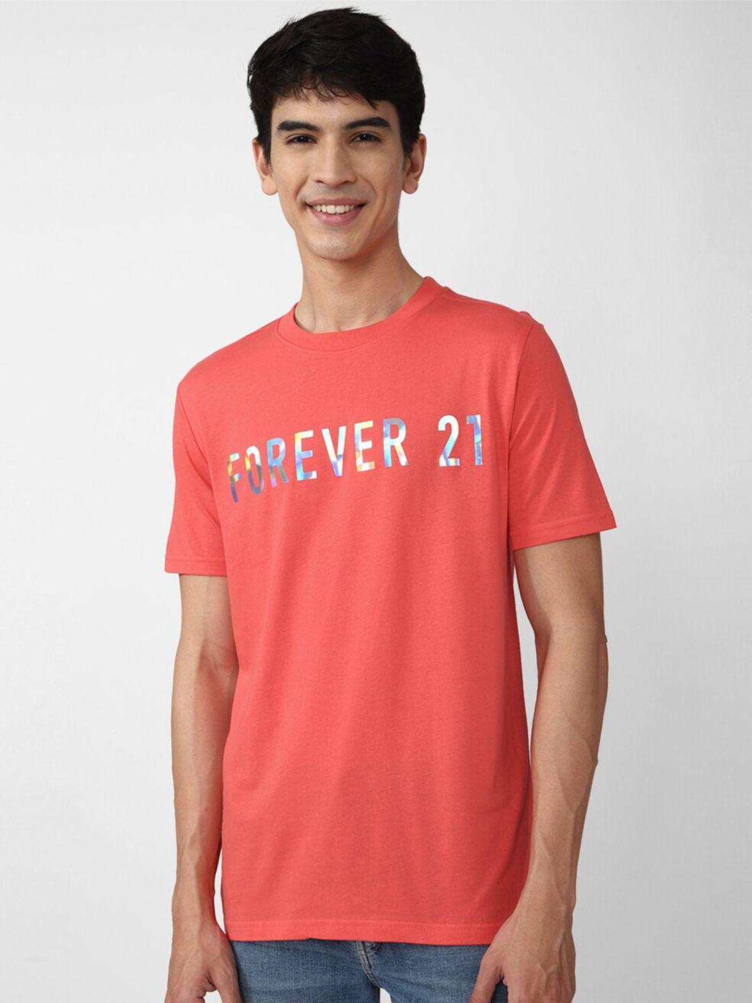 forever 21 men pink typography printed cotton t-shirt