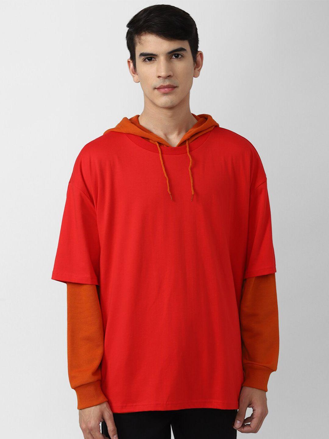 forever 21 men red solid hooded sweatshirt