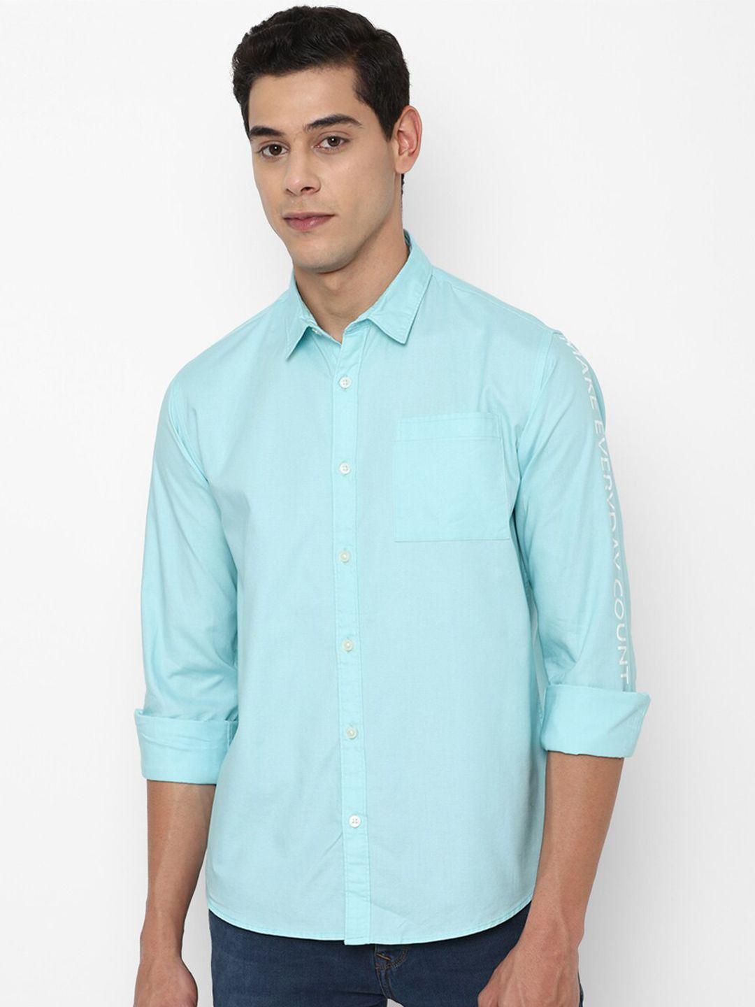 forever 21 men turquoise blue pure cotton solid regular fit casual shirt