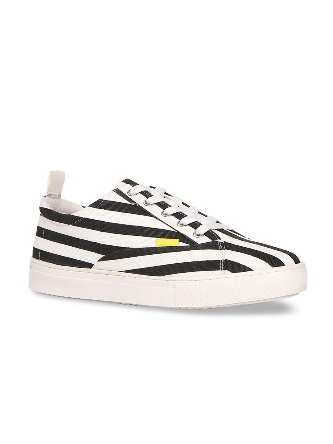 forever 21 men white & black striped pu sneakers casual shoes