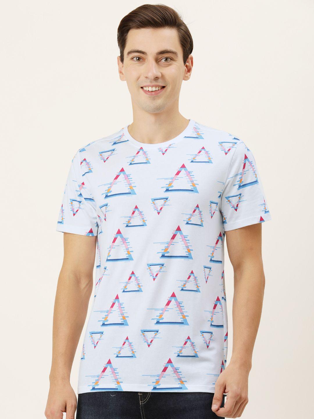 forever 21 men white & blue printed t-shirt