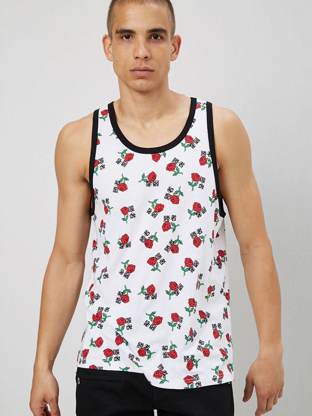 forever 21 men white & red floral printed tank innerwear vests 34786903