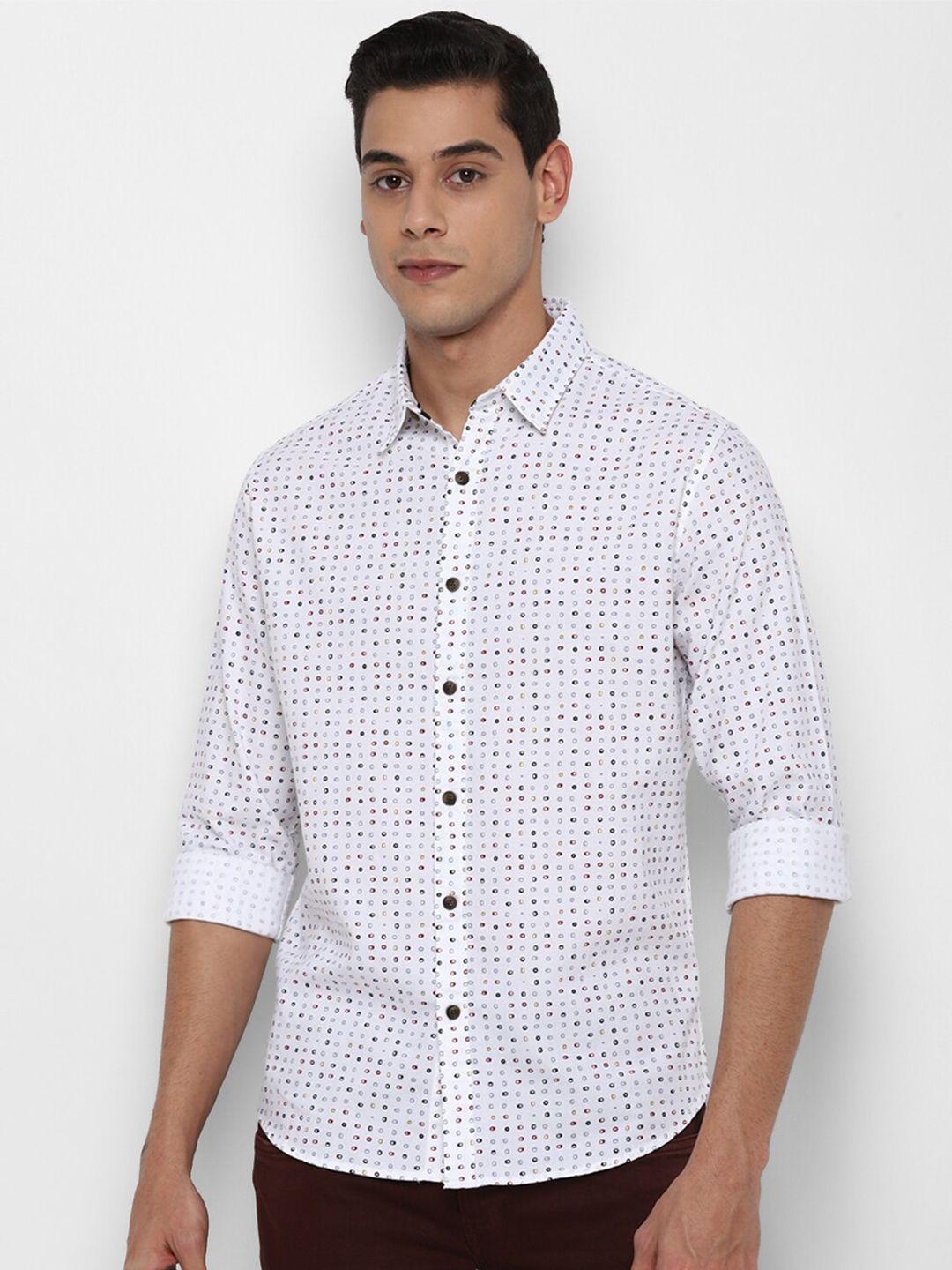 forever 21 men white printed regular fit cotton casual shirt