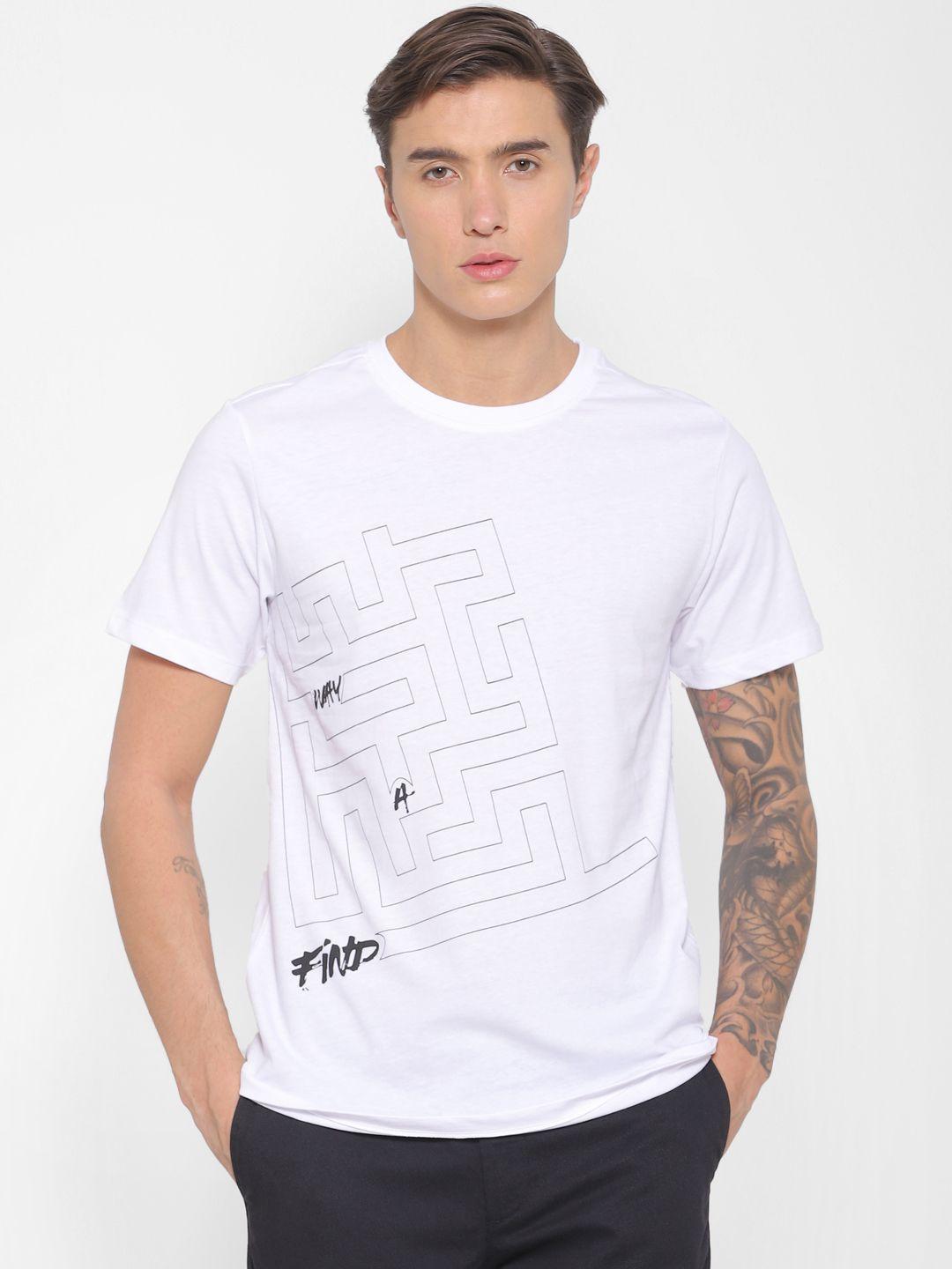 forever 21 men white printed round neck t-shirt