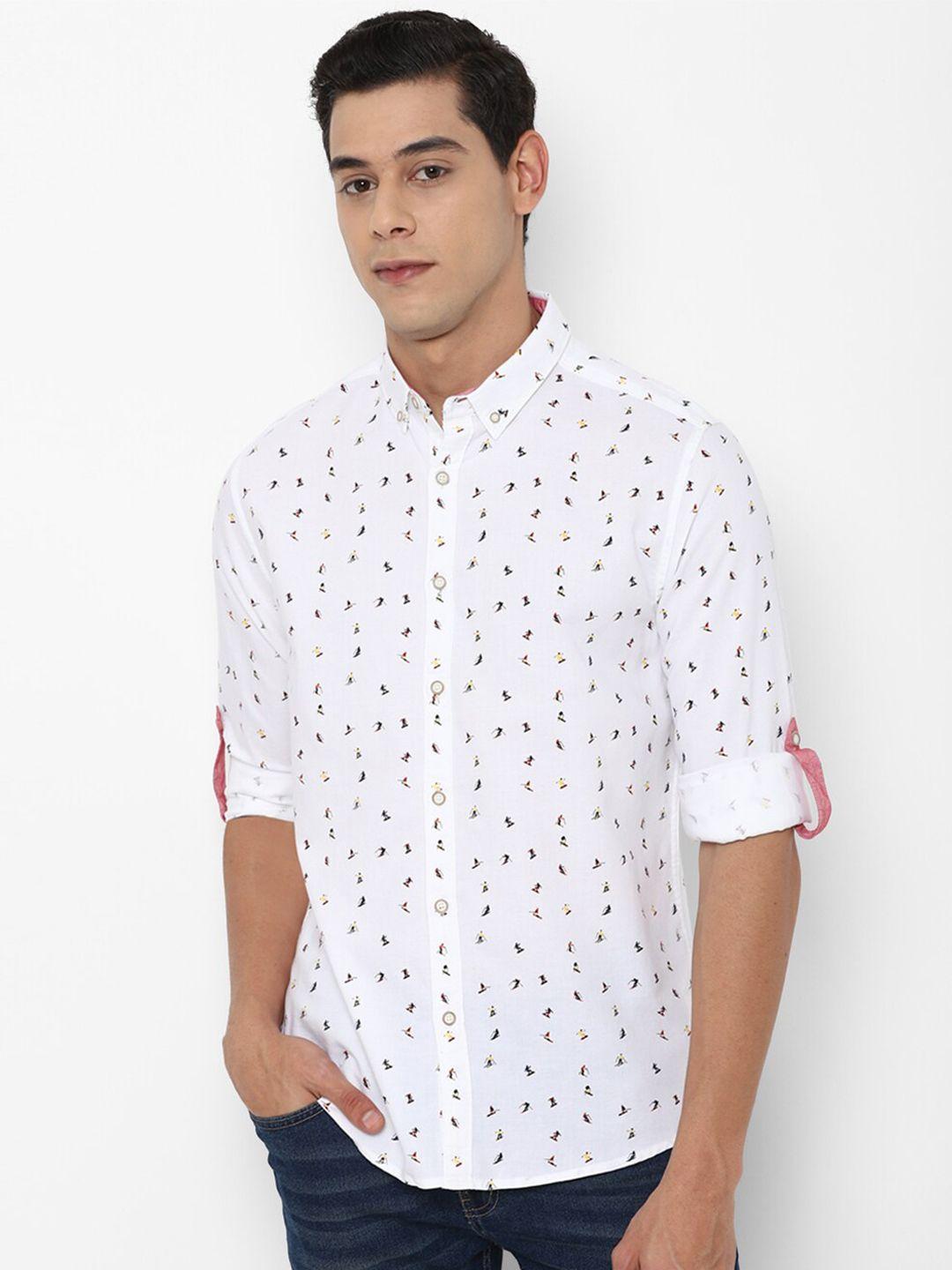 forever 21 men white regular fit printed cotton casual shirt