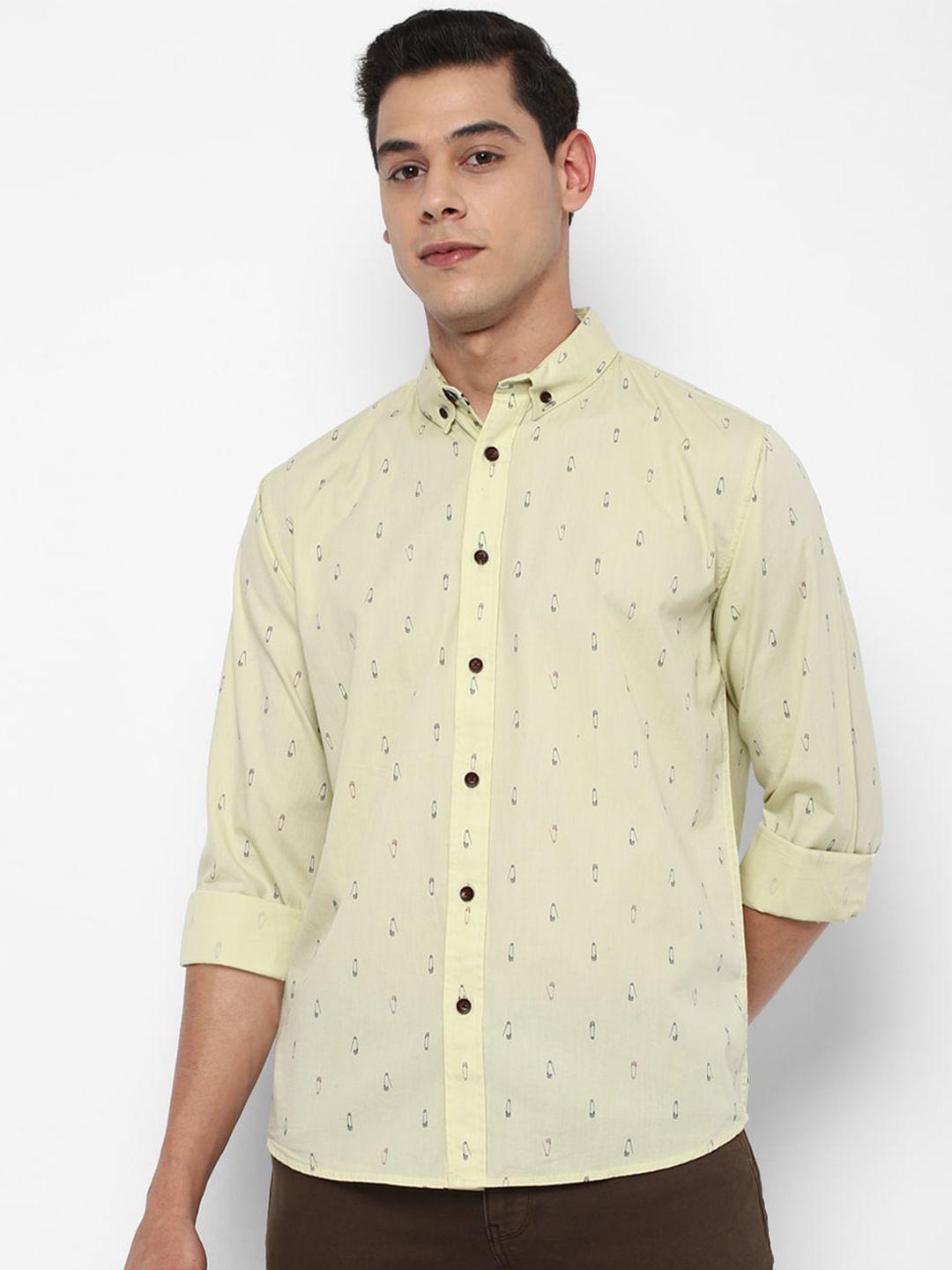 forever 21 men yellow & black printed pure cotton casual shirt