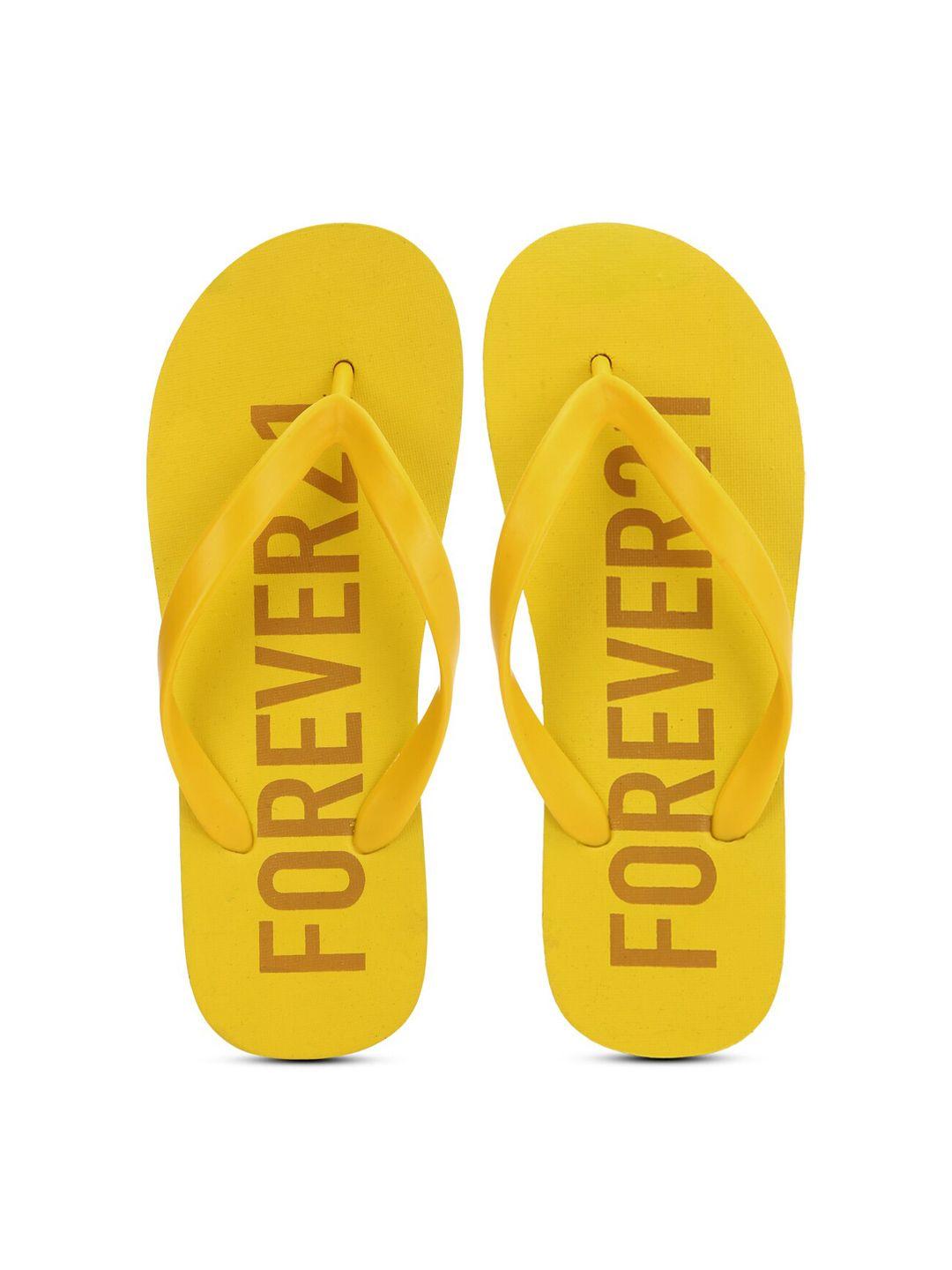forever 21 men yellow & brown printed rubber thong flip-flops