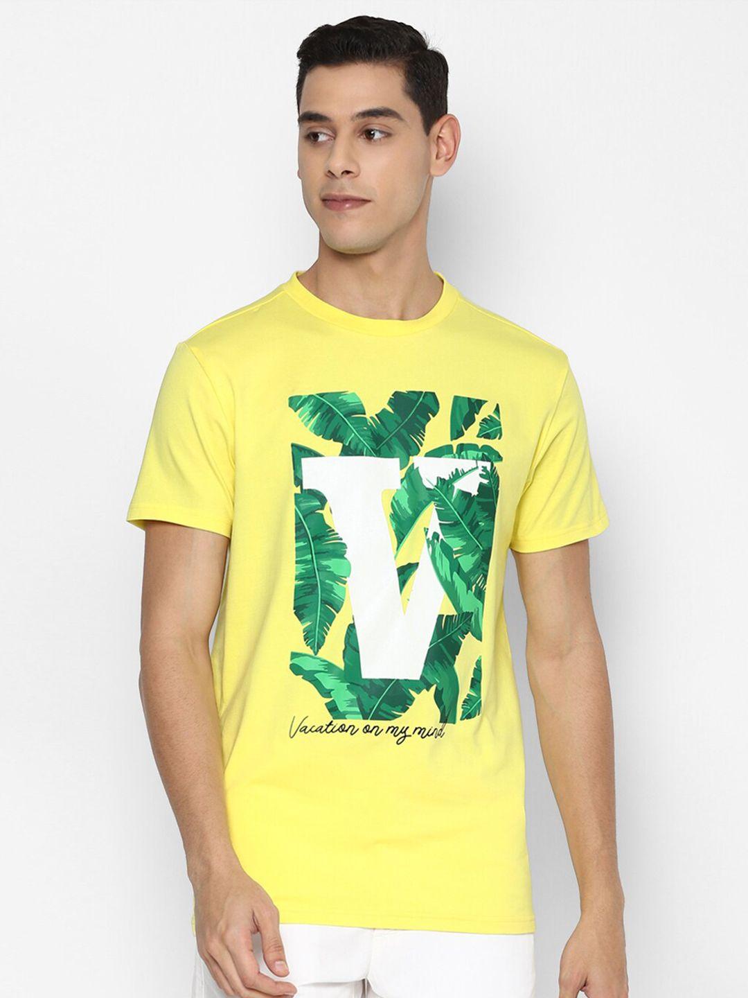 forever 21 men yellow & green printed t-shirt