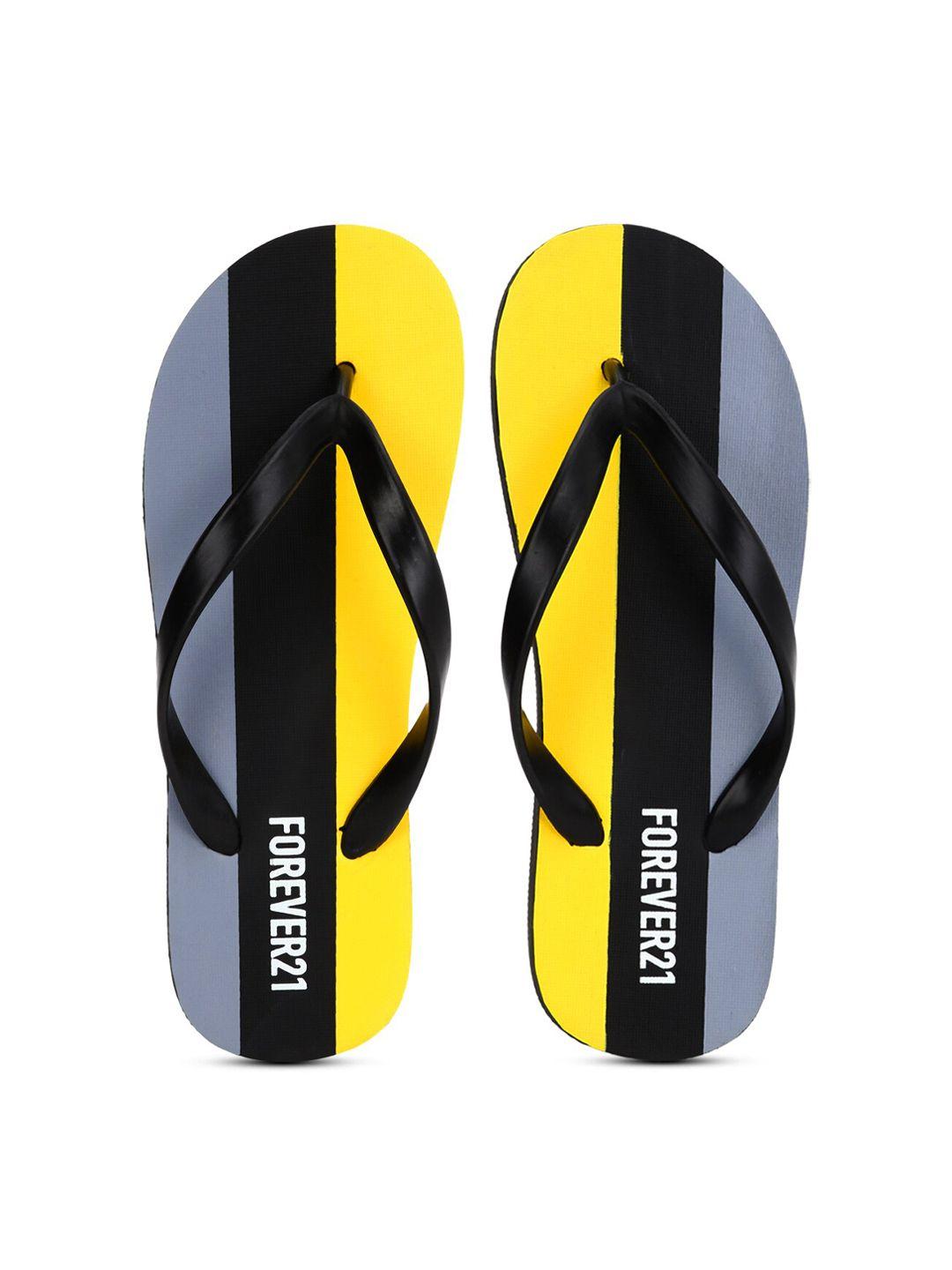 forever 21 men yellow & grey colourblocked rubber thong flip-flops