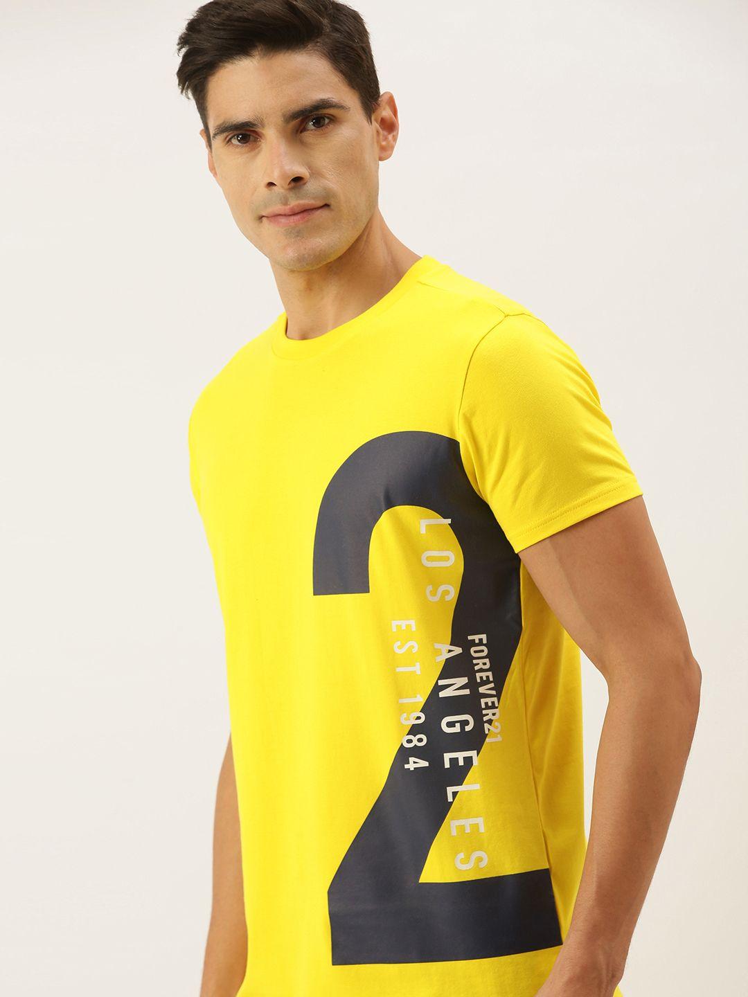 forever 21 men yellow printed t-shirt