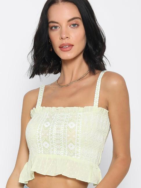 forever 21 mint & white embroidered crop top