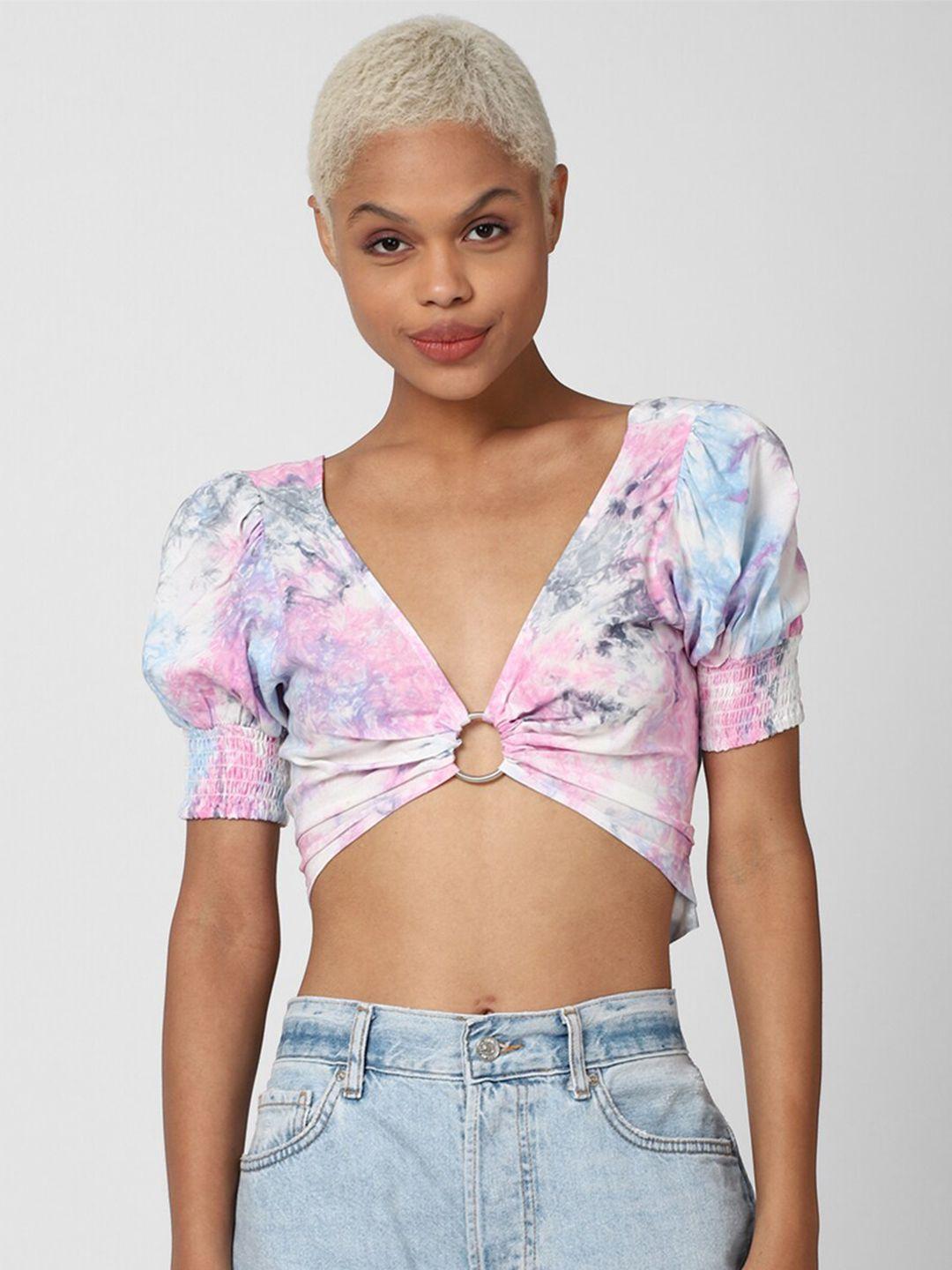 forever 21 multicoloured tie & dye printed crop top