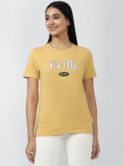 forever 21 mustard printed crew t-shirt