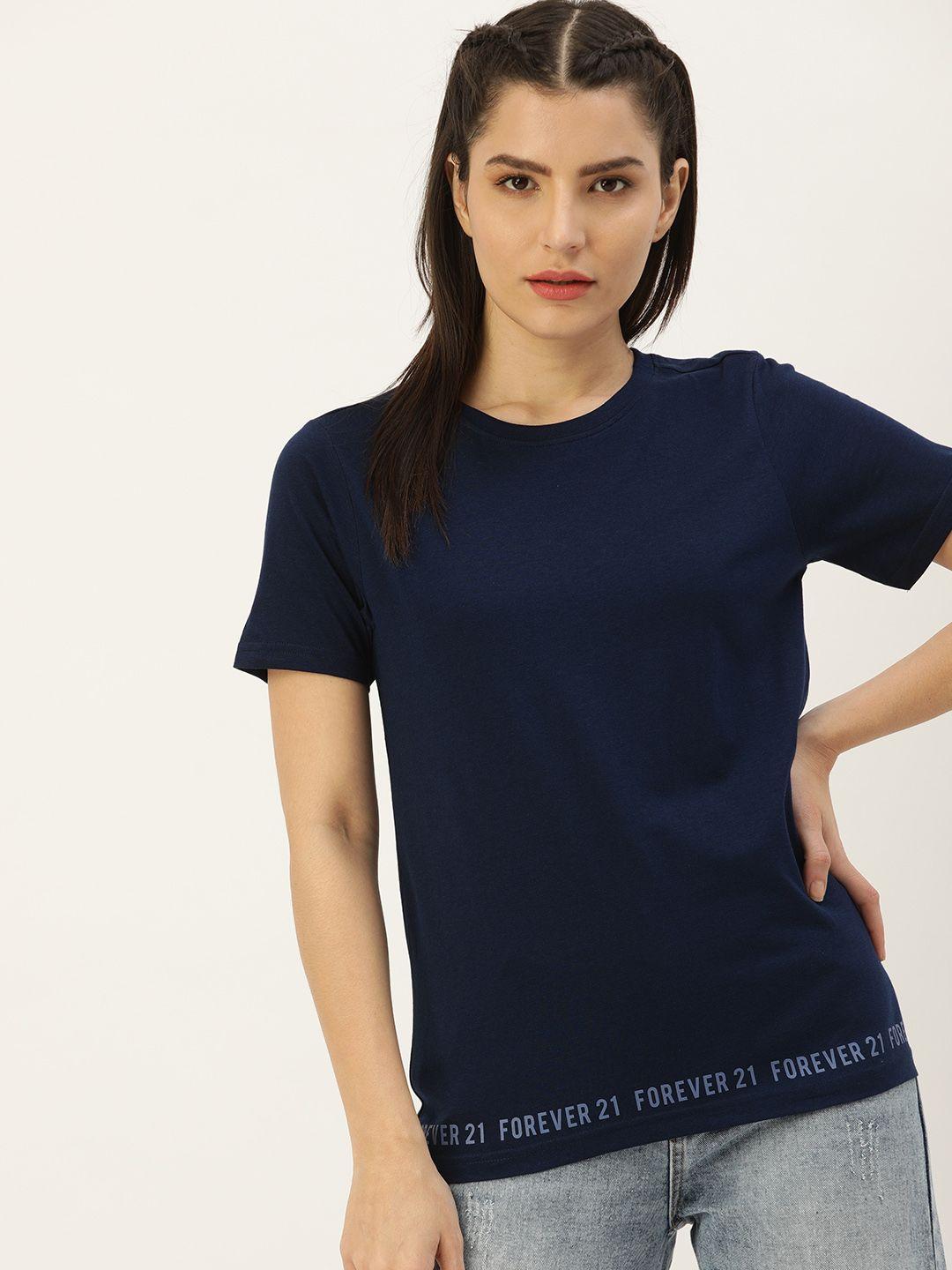 forever 21 navy blue brand logo placement print top