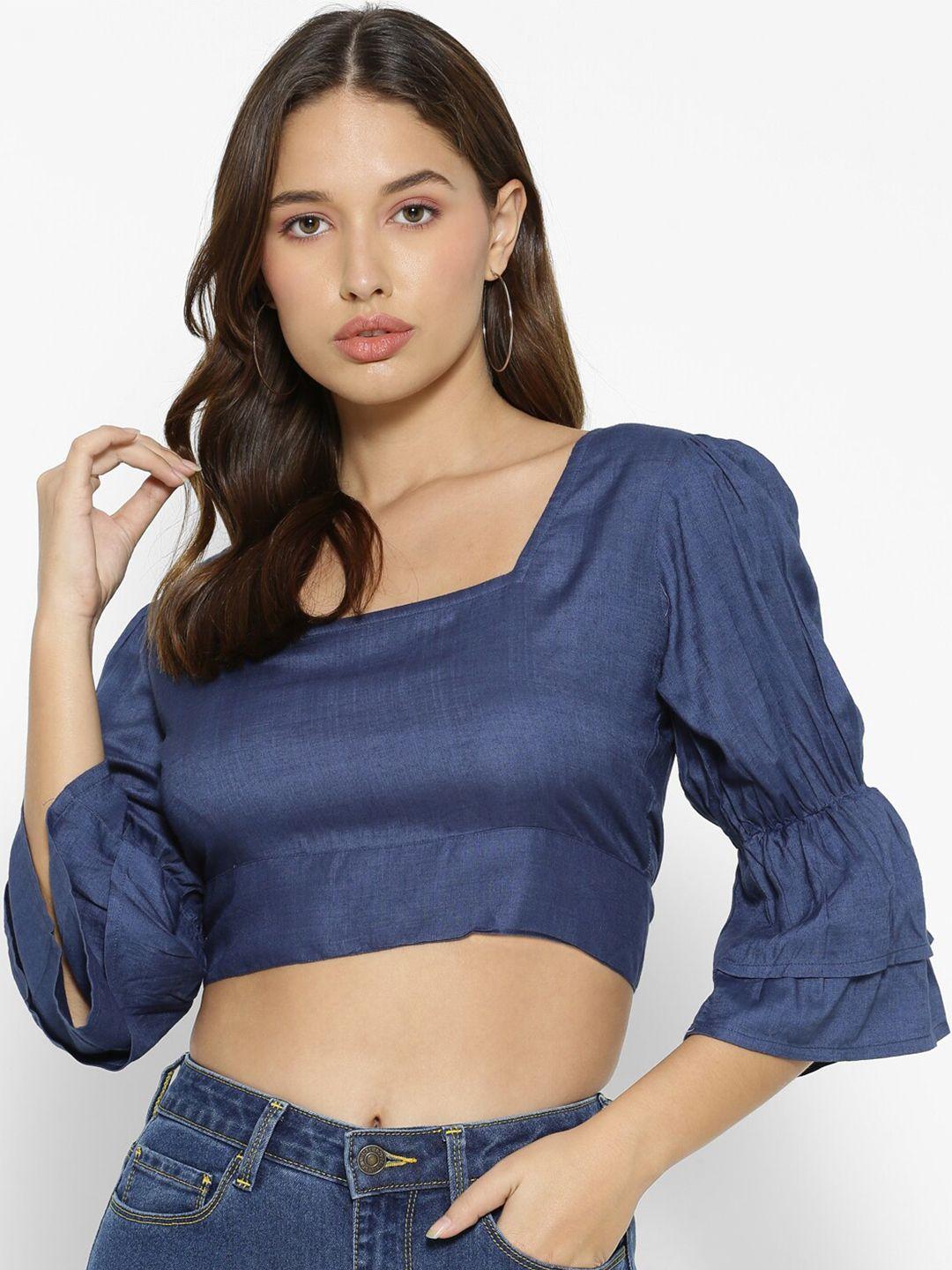 forever 21 navy blue puff sleeve regular crop top