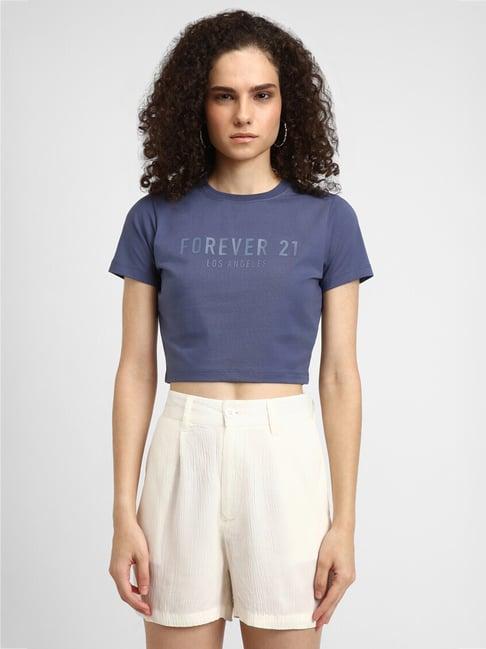 forever 21 navy cotton graphic print crop top