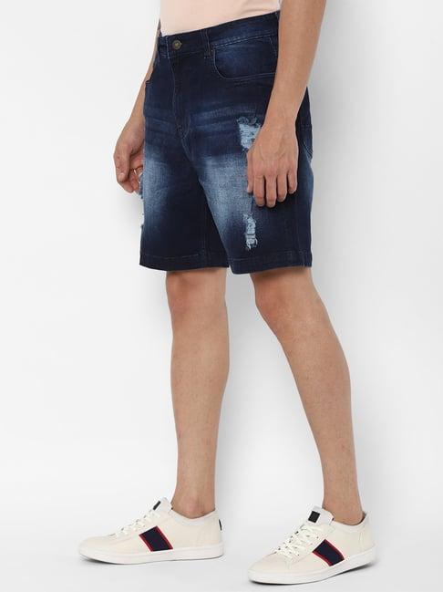 forever 21 navy cotton regular fit distressed shorts