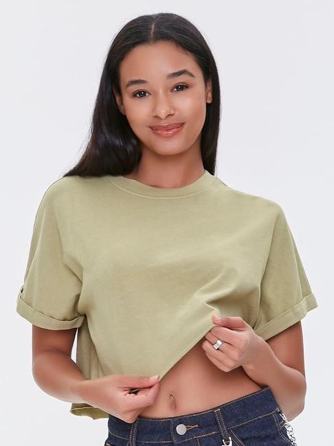 forever 21 olive cotton crop t-shirt