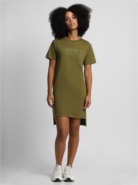 forever 21 olive cotton graphic print t-shirt dress